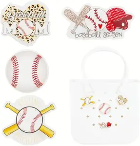 Baseball-themed charms for Bogg tote, acrylic accessories for beach bags, perfect for baseball moms, stylish decorations for Simply Southern and rubber totes