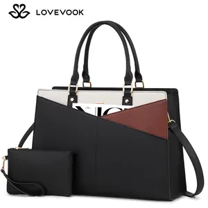 LOVEVOOK Laptop Tote Bag for Women, Leather Business Office Work Bag Computer Briefcase with Small Clutch fit for 15.6 Inch Laptop