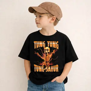 Tung Tung Tung Sahur Funny Italian Brainrot Meme T-Shirt for Boys Kids Viral TikTok Tralalero Tralala Shirt, Bruh T-Shirt, Short Sleeve Crewneck Solid Basic Tees Casual Tops 5-14 Years