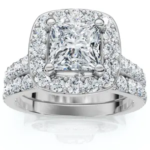 2 ct Princess Cut Halo Diamond Engagement Ring Wedding Set 14k White Gold