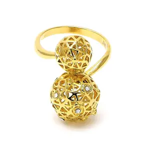 Oro Laminado Multi Stone Ring, Gold Filled Style Ball Design, with White Crystal, Polished, Golden Finish,  (Size 7)