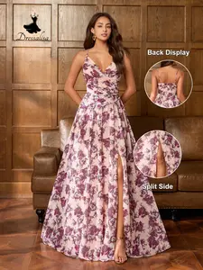 Elegant Floral Print A-Line Chiffon Lightweight Maxi Dress with Thin Straps, Fitted, Perfect for Summer Weddings, Garden Brunches, Beach Dates, Vacation Wear