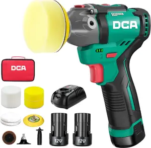 【5-year warranty】DCA 12V Cordless Polisher 14-Piece Kit, 2 x 2.0Ah Batteries, 3-inch Car Polisher & 2-inch Sander, 2-Speed (2800-8300 RPM), for Auto Detailing, Waxing, Floor/Metal/Wood/Tile Polishing