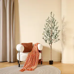 DR.Planzen 6FT Artificial Olive Tree, Lifelike Faux Indoor Tree with Natural Wood Trunk and Fruits, Home & Office Floor Decor