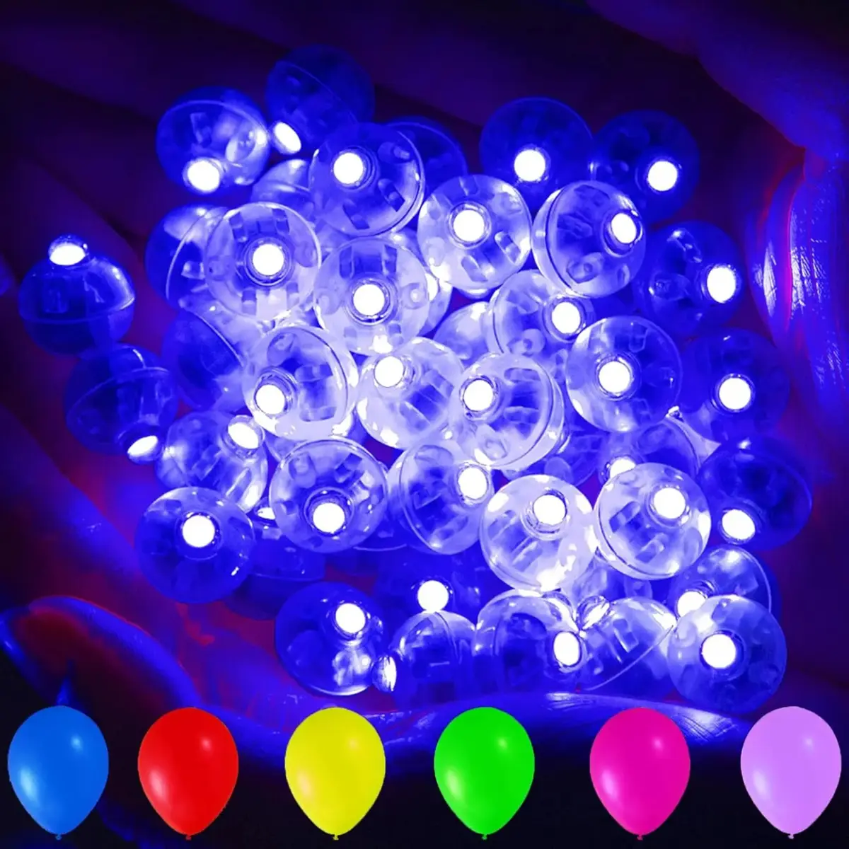 50-Pack Plastic LED Balloon Ornaments - Mini Neon Flashing Party Light, Battery-Operated Long-Lasting for Halloween, Christmas, 4th of July, Party Decoration Supplies, Decoration, LED Mood Light