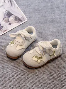 Girls' Cherry Embroidery Decor Sneakers, Faux Suede Ultra-Fine Fabric, Breathable Velcro Straps, Low-Top Rubber Sole, Sweet Style Casual Shoes