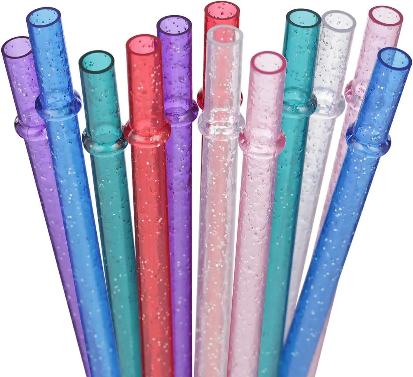 12 Piece 11 Inch Reusable Clear Plastic Glitter Sparkle Drinking Straw Plus one Cleaning Brush (6color,11inch)
