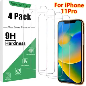 4-piece high-definition tempered glass screen protector suitable for iPhone 11 Pro-5.8 inches, 9H hardness, no bubbles, anti drop and wear-resistant, friendly shell