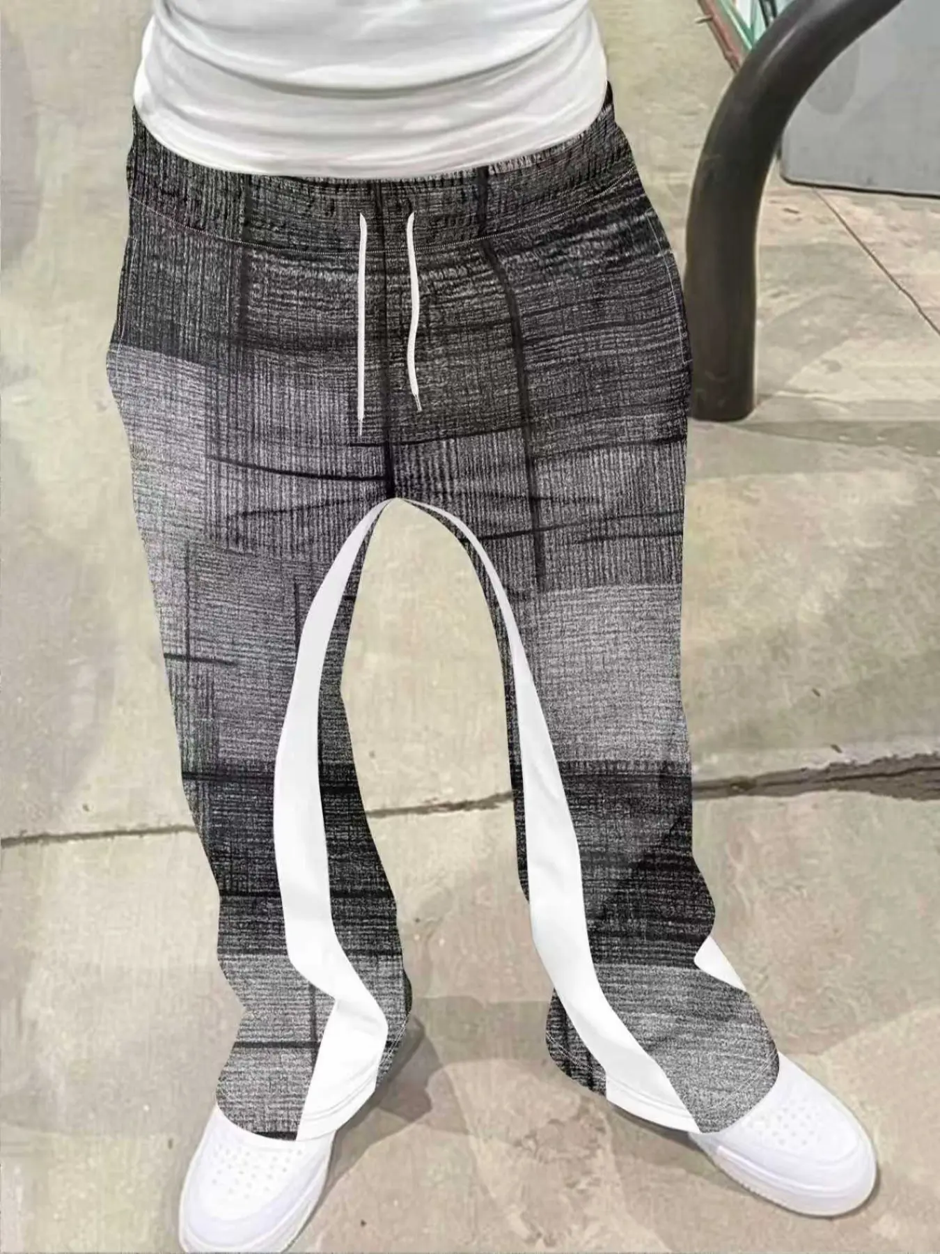 Men's Loose Fit 3D Print Geometric Bell Bottom Flared Pants, Casual Sporty Streetwear, Hip Hop Vintage Long Pants, All Seasons Fashion, Casual Streetwear Trousers