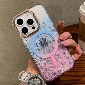 Luxury Bling Glitter Sequins For Magsafe Wireless Charge Magnetic Case for iPhone 17 16 13 14 15 Pro Max Transparent Hard Cover
