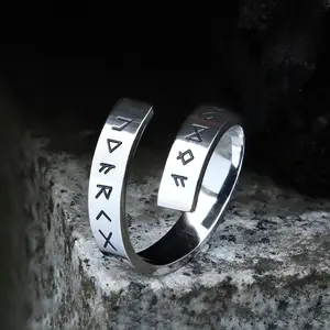GTHIC Viking Threaded Futhark Runes Stainless Steel Ring for Men Women Daily Wear Birthday Gifts