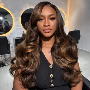 Ombre Brown Balayage Wig Body Wave Human Hair Lace Front Wigs Transparent 13x4 Lace Pre Plucked Highlight Brown Colored with Natural Hairline Remy Wig for Women