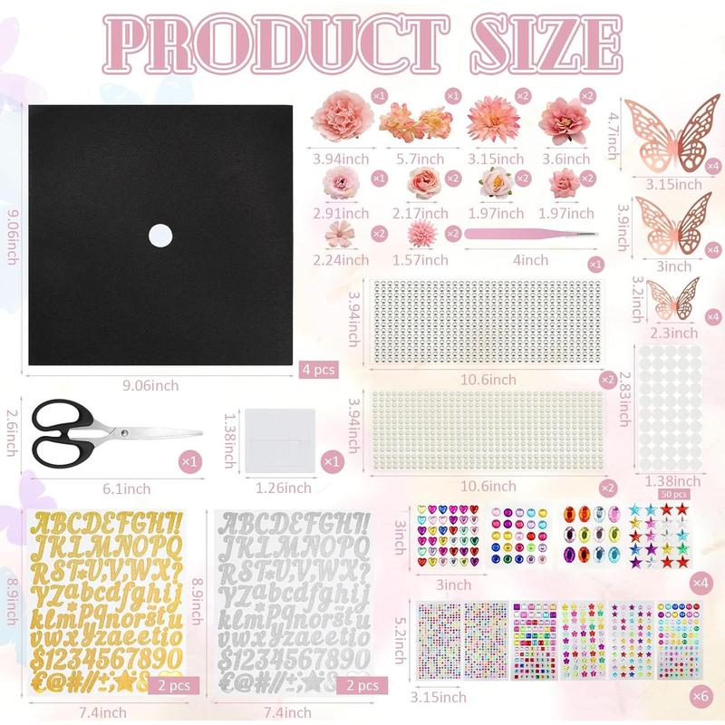 Graduation Cap Decorations Kit Grad Cap Topper Decor Includes Glitter Paper 3D Butterfly Faux Flower Letters Stickers, Cap Decorations for DIY Graduation Cap Topper (Pink)