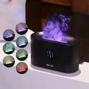 USB Powered Portable Colorful Night Light Humidifier, USB Colorful Night Light Humidifier, USB Night Light Humidifier, Colorful Flame Aroma Diffuser with 7 Changing Colors, 180ml (Black), Flame-Like,summervibes