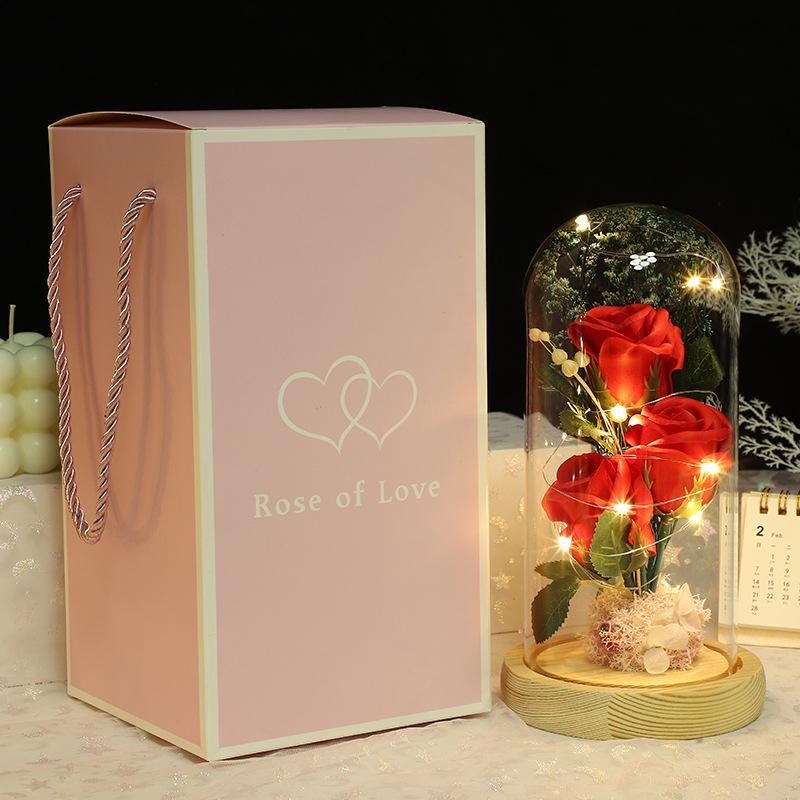 Artificial Rose Bouquet with Transparent Glass Storage Box – Perfect for Mother's Day Gifts, Home & Party Decor, Elegant Artificial Rose Ornaments for Various Occasions