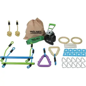 Trelines Ninja Warrior Obstacle Course for Kids 5+, Backyard Playground Climbing Frame with 8 Gear - Monkey Bars, Gym Rings, Tree Rings, Fists - Outdoor Sports Toy for Boys & Girls