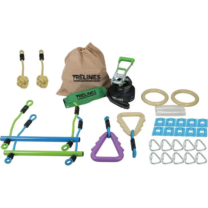 Trelines Ninja Warrior Obstacle Course for Kids 5+, Backyard Playground Climbing Frame with 8 Gear - Monkey Bars, Gym Rings, Tree Rings, Fists - Outdoor Sports Toy for Boys & Girls