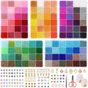 62000 count 120 Colors Glass Seed Beads for  Making, 2mm Mini Beads with Accessories Friendship Bracelet Kit Charms and Pendants Kit for Bracelets Rings Necklaces Making, DIY, , Craft