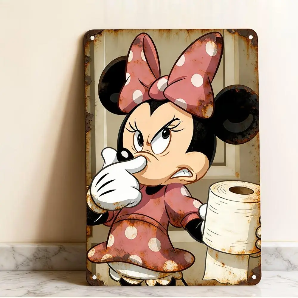 DISNEY CLASSIC Minnie Mouse Funny Bathroom Vintage Metal Tin Sign - Retro Toilet Paper Humor Wall Decor, Rustic Cartoon Art for Bathroom/Toilet/Laundry Room, Perfect Disney Fan Gift