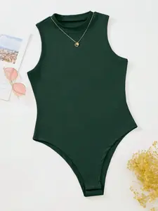 New Women's Casual Solid Color Round Neck Tight-Fitting Top, Womenswear, Spring Summer Fall Fashion, Comfortable and Stylish, Bodysuits