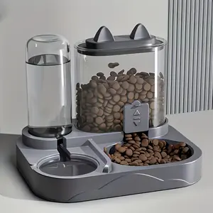 2-in-1 Large Capacity Gravity Cat Feeder and Waterer, Dry-Wet Separation, Durable Plastic, Transparent Design, Ideal for Indoor Pet Hydration and Healthy Eating, Worry-Free Travel