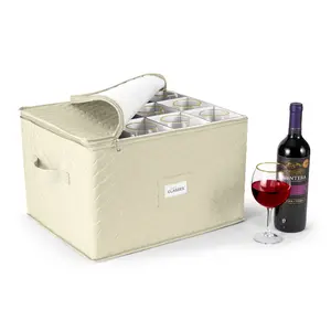 Sorbus Stemware Storage Cases (Quilted) Wine Glass Organizer Box with Dividers and Handle - Stores 12 Crystals, Flutes, and Goblets Containers