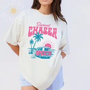 Sunset Chaser Summer Beach  Comfort colors  Shirt, Summer Shirt, Trendy Coquette  shirt, Coastal doodle girly