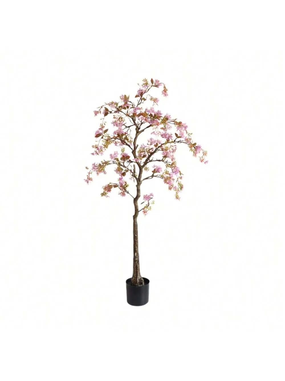 【Christmas Gift】4.6FT (140cm) Pink Synthetic Potted Silk Begonia Tree Fake Plant, Realistic Branches, Leaves & Decorative Fruits for Home Office Indoor Decor, All Seasons Indoor Furniture Accent