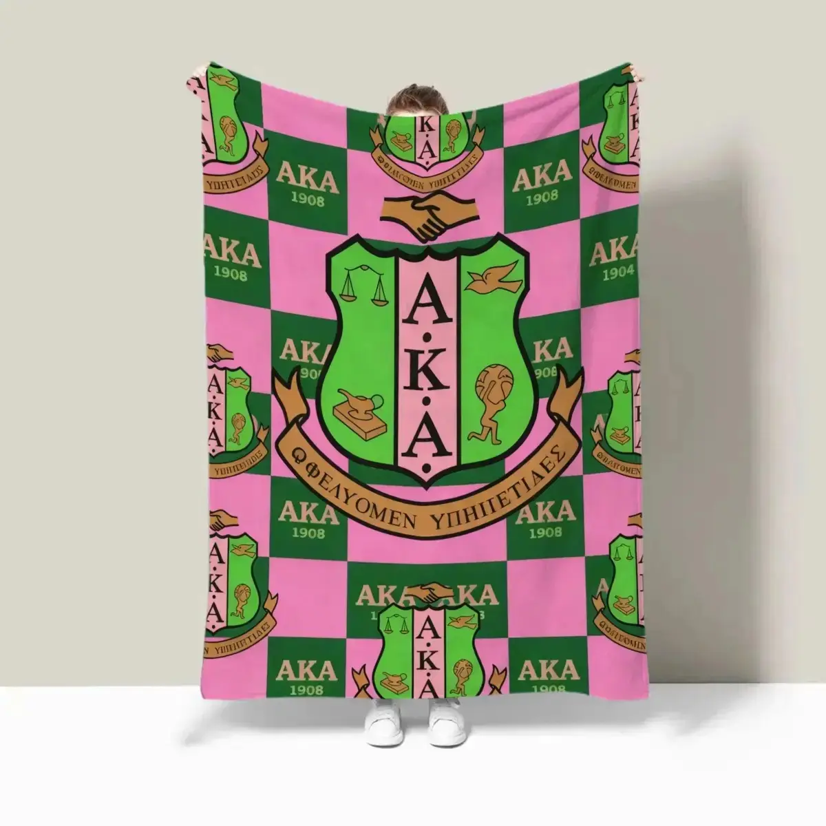 AKA Sorority Letter Print Soft Warm Lightweight Throw Blanket - Greek Life College-Themed Bedding Decor, Custom Print Graphic Decorative Cover Blanket for Bedroom, Living Room, Custom Print Blankets, Graphic Blanket