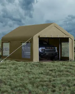 12x20 ft Portable Garage, Car Port with 200 g PE Tarp Canopy, with 2 Roll-Up Doors and 4 Windows, for Temporary Paint Booth, Boats&Pickups Shed, and Event Shelter, Khaki