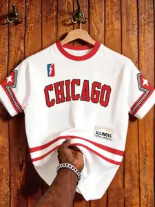 Chicago Retro Striped Football Jersey, Classic American Streetwear, Casual Fitted Top, Plain Pattern, All Seasons, Sports Fans Apparel, Sportswear
