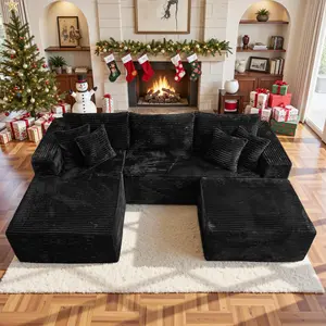 OOSWIFT L/U Shaped Modern Boneless Couch Cloud Modular Sectional Sofa With Removable Ottomans & Chaise - Plush Corduroy ,Deep Seat, No Assembly Required for Living Room,Upholstered Couches,Christmas gift