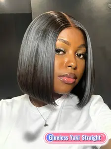 Glueless Yaki Straight 4x4 Lace Human Hair Wig 10 Inch, Yaki Straight Texture, Wear And Go Design for Women Daily Wear