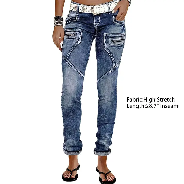 Flamingals Zip Pocket Roll Hem Mid Waist Crop Jeans Womenswear Casual Denim