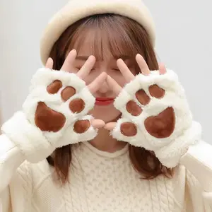 Cute cat paw gloves for women, perfect for autumn and winter.  These warm and cozy plush half-finger gloves are thickened and lined with fleece, leaving your fingertips exposed.