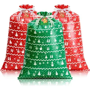 Large Christmas  Bags 3 count, 44''x36''   Plastic  Bags For Giant Huge Big Size Xmas  Presents, Santa Sack Christmas Bags with Tag & Tie