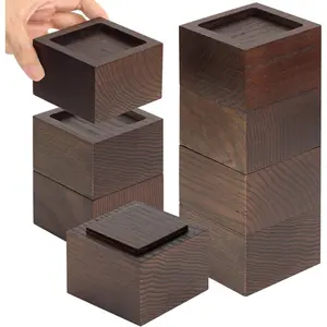 Set of 8 Bed Risers Furniture Risers Lifts Height 2", Solid Oak Wooden Risers for Bed Table Sofa Chair with Non-Slip Recessed Hole, 8pcs 2" Height Walnut Color