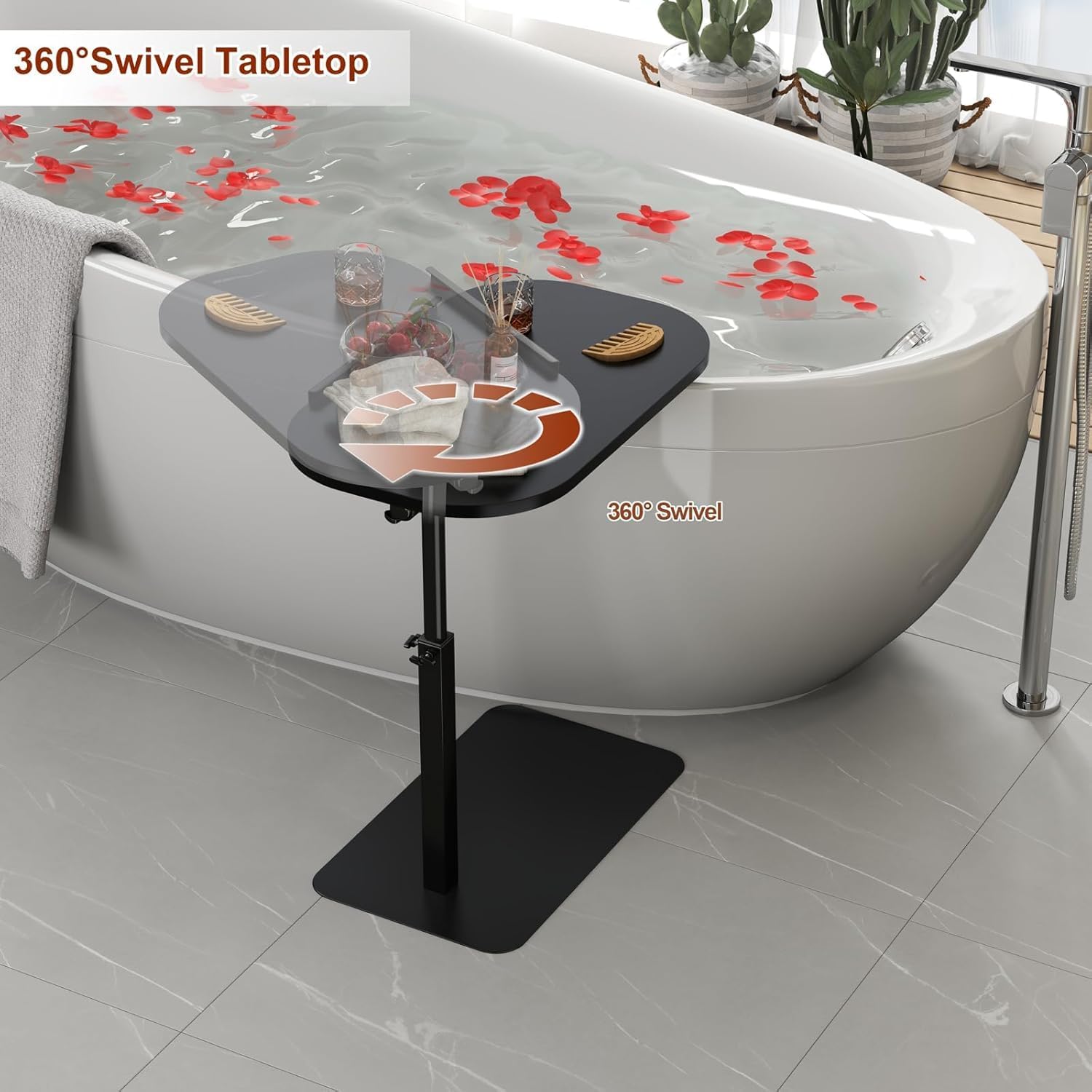 Adjustable Height C Shaped Side Table - 360° Swivel & Flip Top Design | Mobile C End Table for Couch/Sofa/Bed | Large Tabletop C Shaped Laptop Stand & Coffee Table with Slide-Under Feature