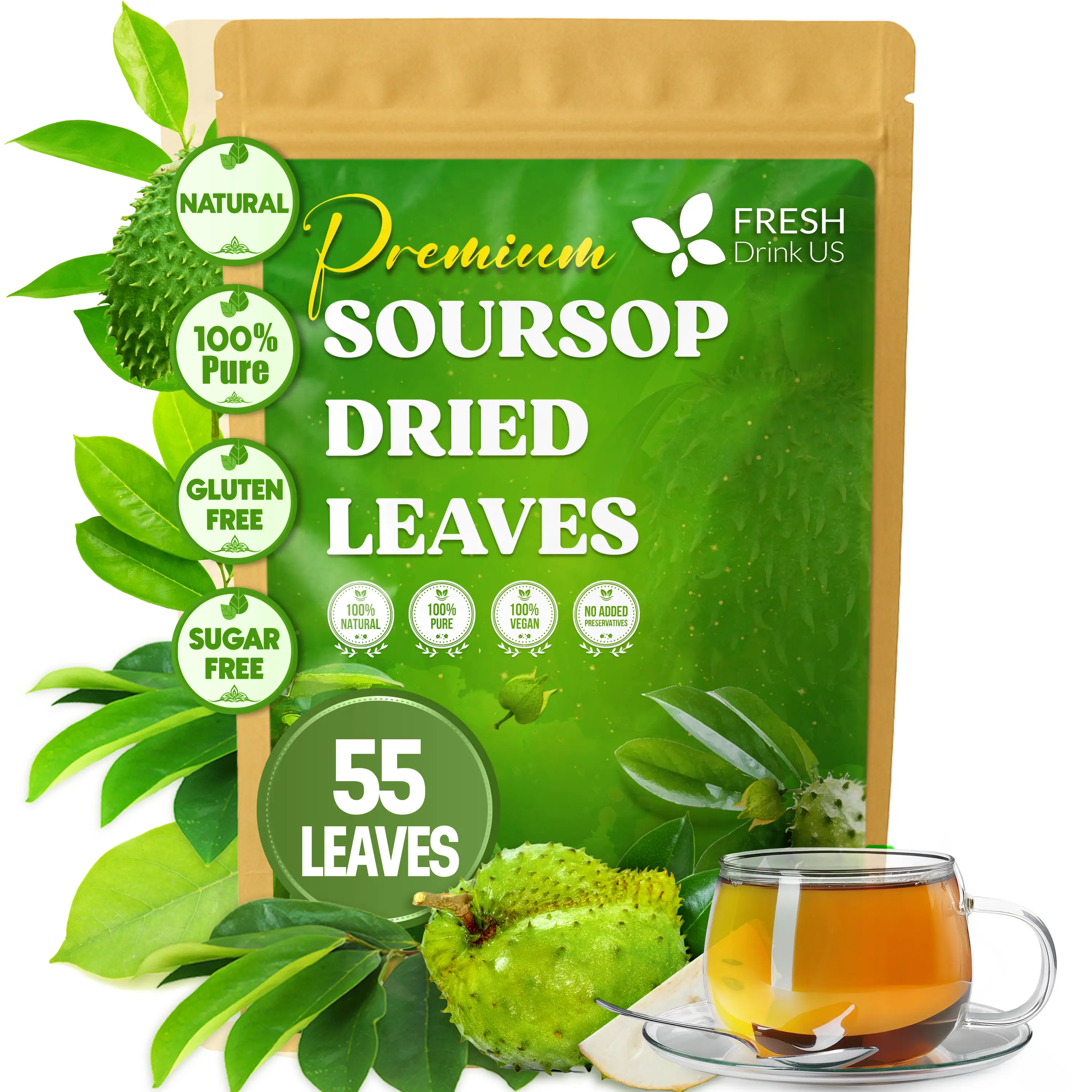 Premium Soursop Graviola Dried Leaves Tea, 55 Whole Soursop Leaves, Wildcrafted, Graviola Tea, Guanabana Tea, Hoja Guanabana, Soursop Loose Leaf Herba
