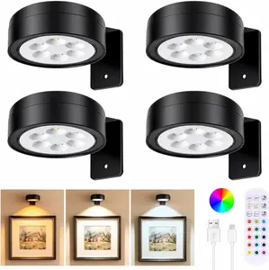 4-Pack Picture Lights for Wall, Rechargeable Wireless Poster Lights with 3 CCT & 12 RGB, Magnetic Painting Lights with Remote(Dimmable&Timer), LED Art Display Light for Frame, Gallery, Wall Decor