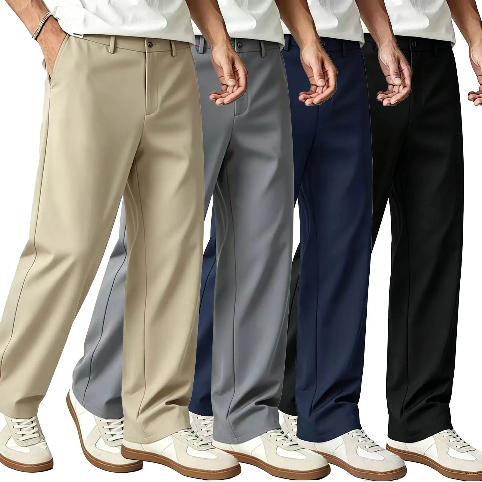 Men’s ice silk cooling straight-leg pants — stretchy drape, UPF50+ sun protection/anti-UV; breathable for summer casual dress trousers; advanced ice-feel sun-protection pants that cool and prevent sweat buildup.