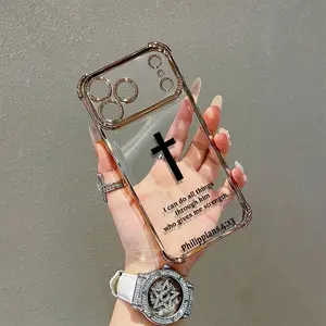 Spiritual Cross Electroplated Four-corner Thickened Mobile Phone Case for iPhone 17 Air 16 15 14 13 12 11 Pro Max Plus border Electroplating with counter-fall Safety Cushion 2D printing