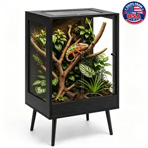 PROLEE 65 Gallon 24" x 18" x 36" Tall Reptile Terrarium with Leg Stand, Vertical Glass Chameleon Cage with Front Opening Doors, Ventilated Mesh Top, Rainforest Habitat for Arboreal Reptiles