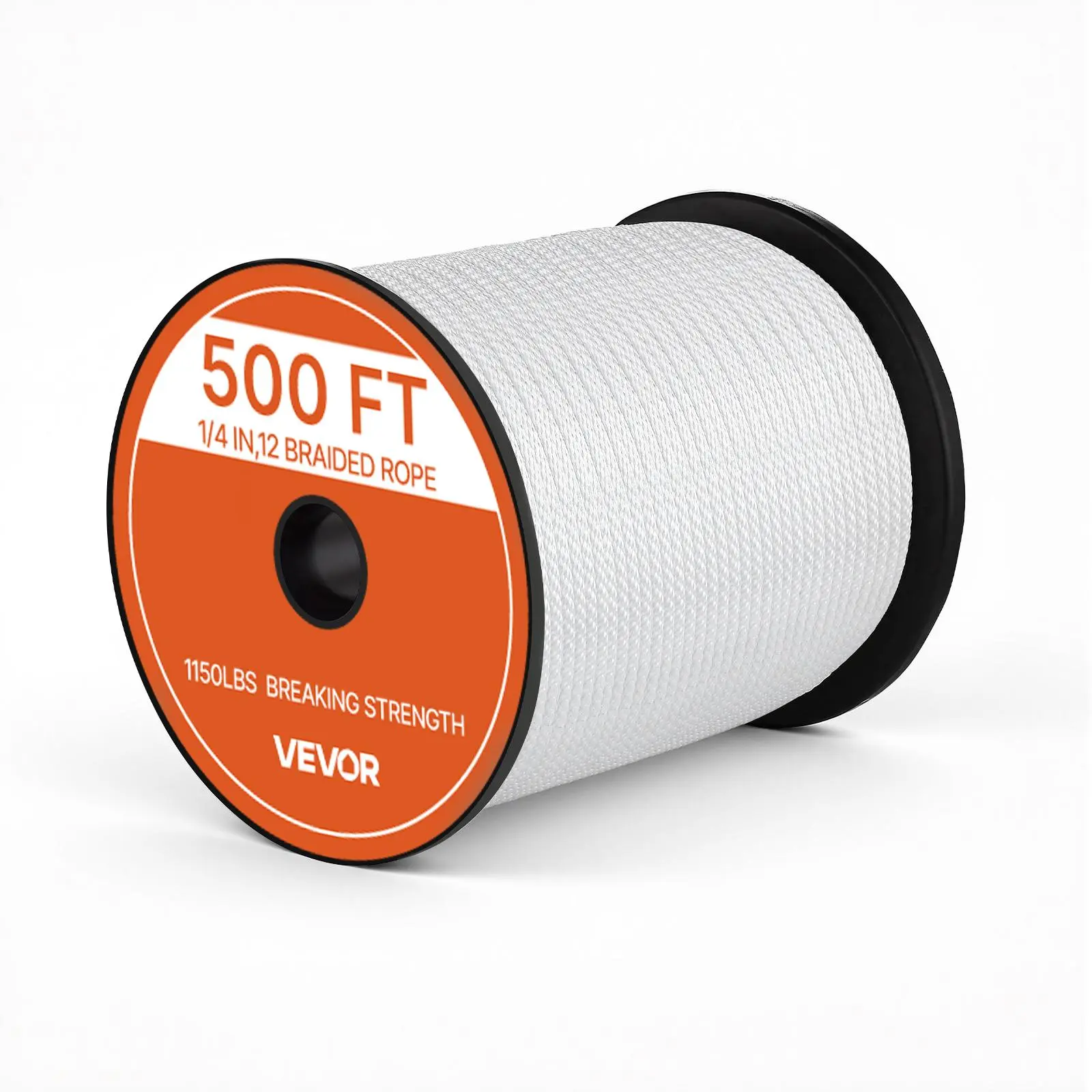 VEVOR Heavy Duty Polyester Rope, 1/4" Diameter x 500 ft Solid Braid White Marine Utility Rope, 1150 lbs Breaking Strength, Low Stretch Sun-Resistant Smooth Industrial Cord for Marine Users, Outdoor Boat Docking