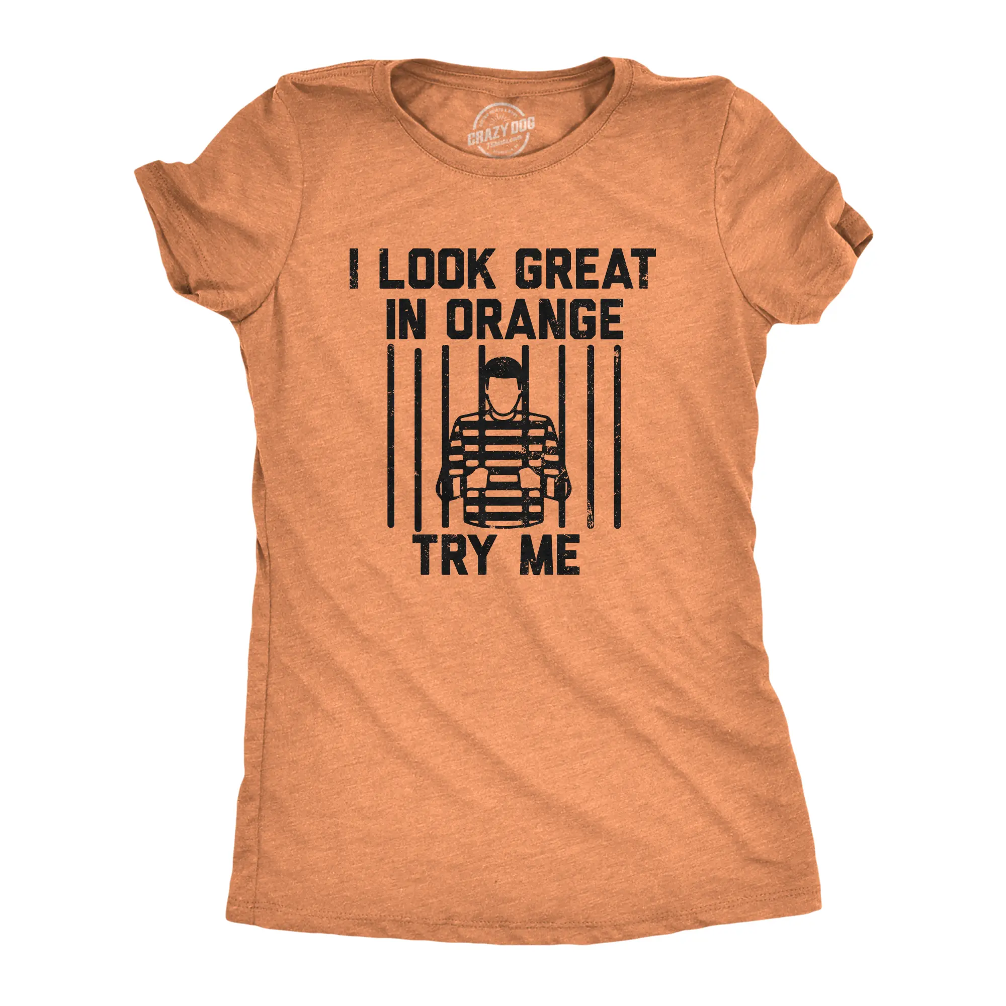 Womens I Look Great In Orange Try Me T Shirt Funny Threat Arrested Jail Joke Tee for Ladies Funny Womens T Shirts Cute Vintage Fashion Casual Ladies T-Shirt Gift Funny offensive Top Women's Novelty Tees Orange -