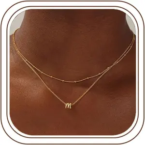 Layered Initial Necklaces for Women Trendy - 14K Gold-Plated Layering Letter A-Z Initial Necklace Stack Birthday Gifts for Women Teen Girls Jewelry