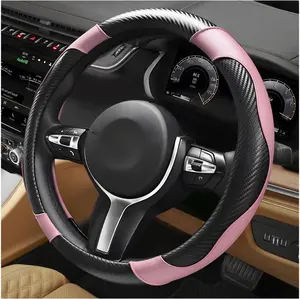 Steering Wheel Cover, 15 Inch Anti-Slip Stretch Leather Steering Wheel Protector, Comfortable Breathable Sporty Steering Wheel Cover for Women Men,  Accessories (Black & )