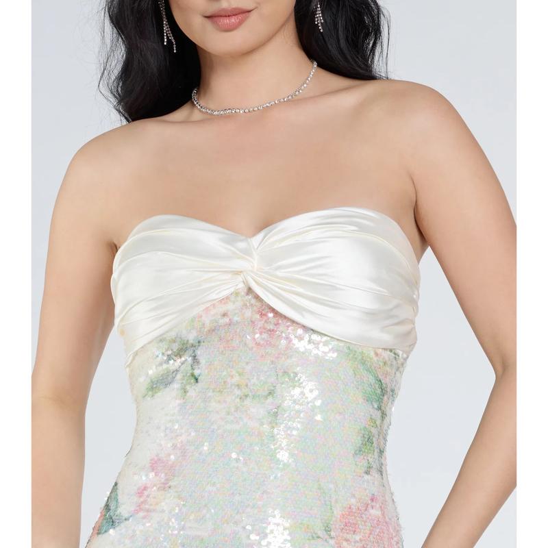 Angelina Satin Tie-Back Floral Sequin Formal Dress