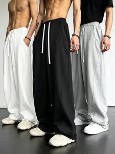 Men's Unisex Wide Leg Sweatpants - 4 Classic Colors High Waist Soft Fabric Beige Menswear summervibes