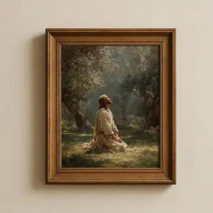 Vintage Jesus Portrait, Christ in Gethsemane Oil Painting, Bible Wall Arts, LDS Picture of Christ, Easter Poster, Christian Art,